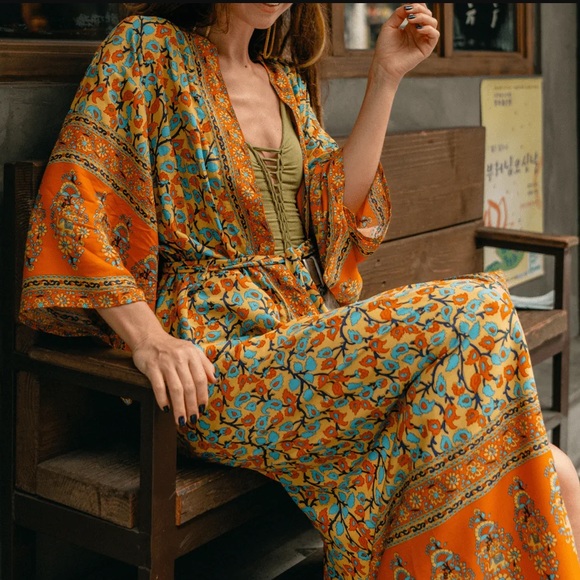 Rock Springs Clothing Sweaters - Bohemian Floral Print Kimono Duster